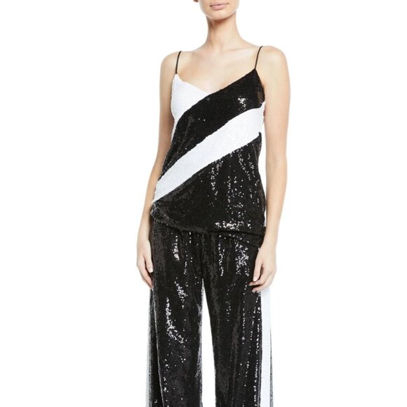 $950 Prabal Gurung Black White Stripe Sequin Tie Back Tank Top size 6 - Picture 1 of 9